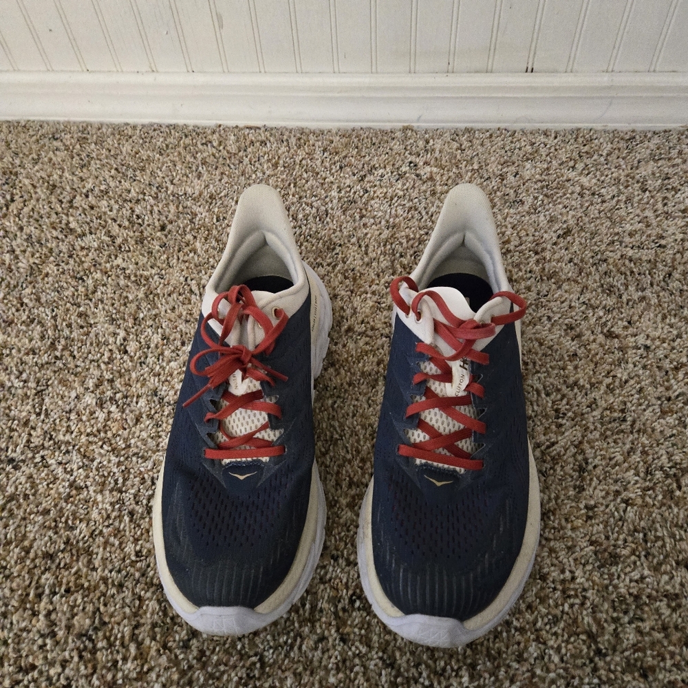Mens  hoka athletic sneakers size 8.5 blue and cream color